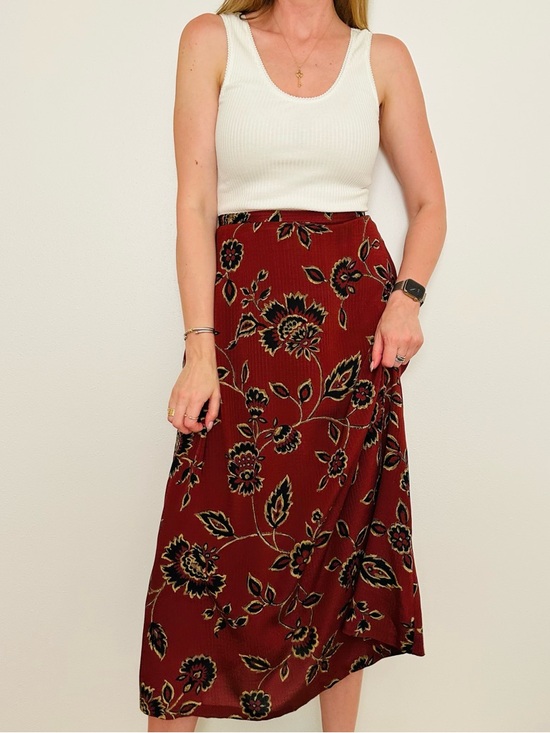 Jones New York Dresses & Skirts - Vintage Jones New York 100% Silk Floral Maxi Skirt Red Black Boho Size 14